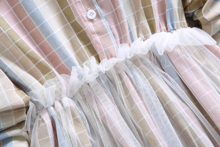 Новое Осеннее модное цветное милое платье в клетку женское Сетчатое с длинным