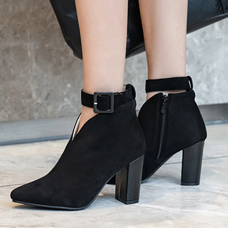 Rimocy/женские ботильоны на квадратном каблуке с пряжкой размера плюс пикантные
