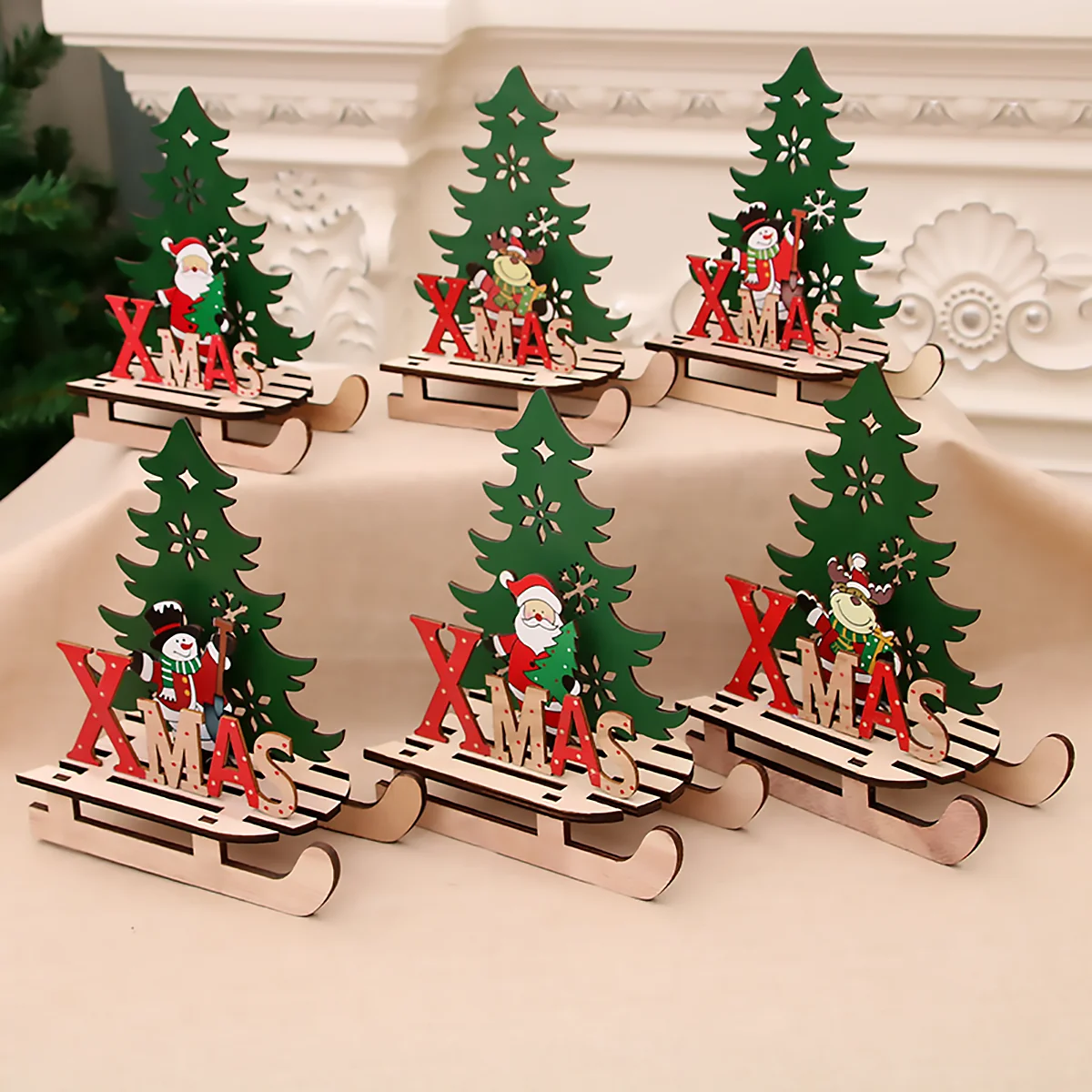 

Christmas Creative Painted Wooden Sleigh Car Assembly Toys for Children's Gift