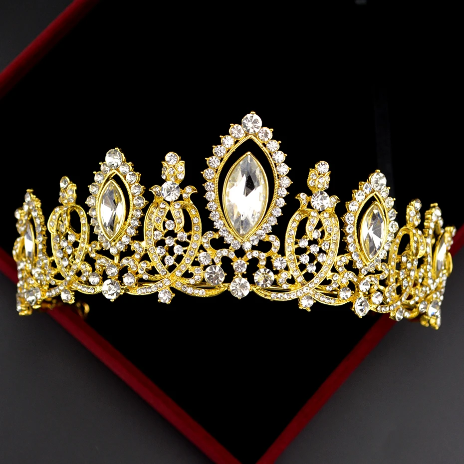 2019 Новая мода барокко Роскошный Кристалл AB Свадебная Корона тиары светло золотой