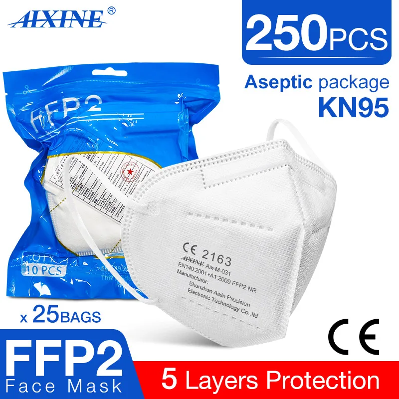 

10-250 шт. AIXINE 5-ти слойной KN95 маска на лицо безопаснее ce сертификация ffp2 маски пыленепроницаемый анти-туман Антивирус защитная маска для лица