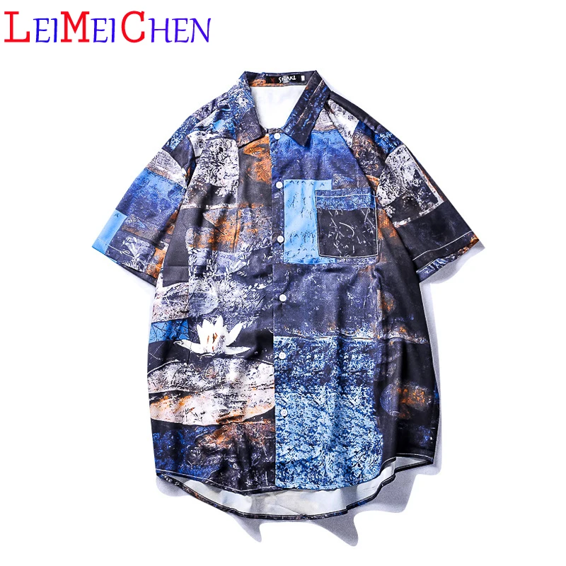 

Гавайская Мужская рубашка LEIMEICHEN, летняя пляжная Повседневная рубашка с цветочным принтом и короткими рукавами, топ, праздничная рубашка, то...