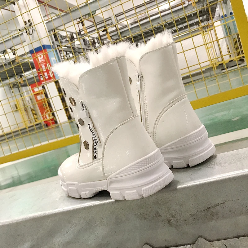 Женские ботильоны из искусственной кожи теплые модные короткие сапоги на