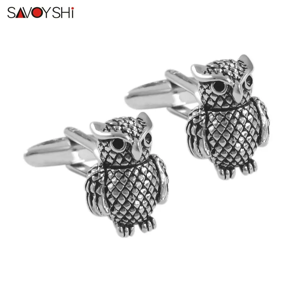 SAVOYSHI Novelty Mens Shirt Cufflink High Quality Brass Cufflinks Black Owl Cuff links Brand Cuff buttons suit cuffs Jewelry - Окраска металла: Only Cufflinks