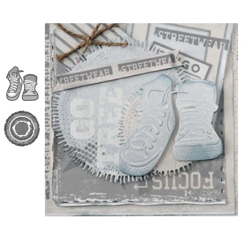 

Canvas shoes and circle background cutting knife die metal cutting scrapbook process card die manual carbon steel die