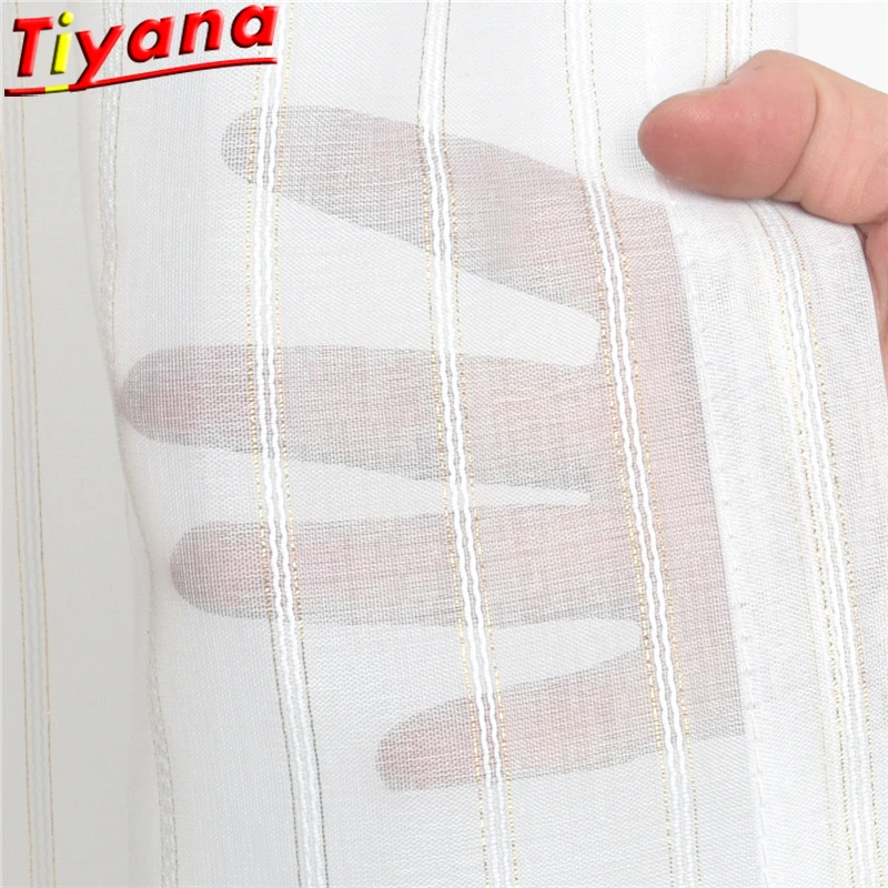 

Gold Thread Stripe Tulle Curtains Stripe Hemp Screen Window Drapes Bedroom Decoration Customizable W-HM398*30