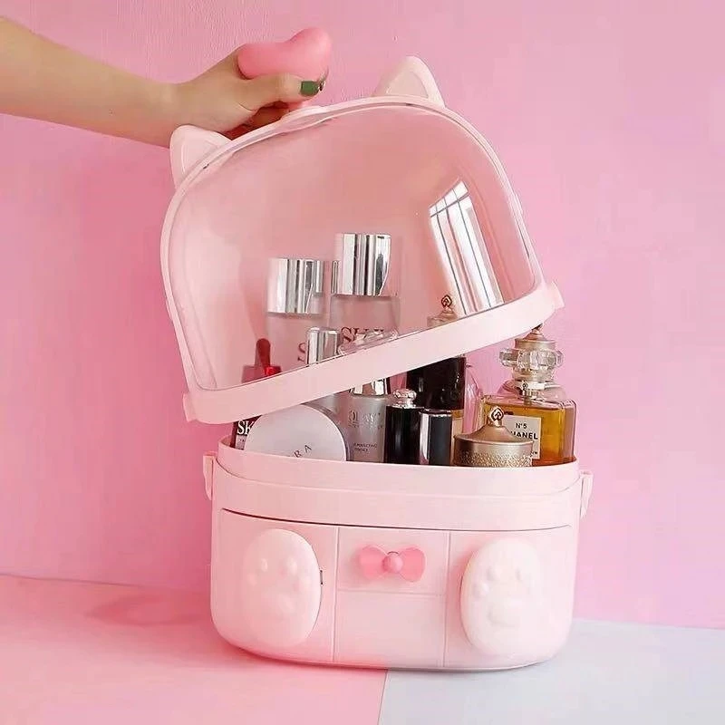 

Transparent Makeup Organizer Cute Cosmetic Storage Box Protable Desktop Organizer Creative Drawer Beauty Box For Girl Waterproof
