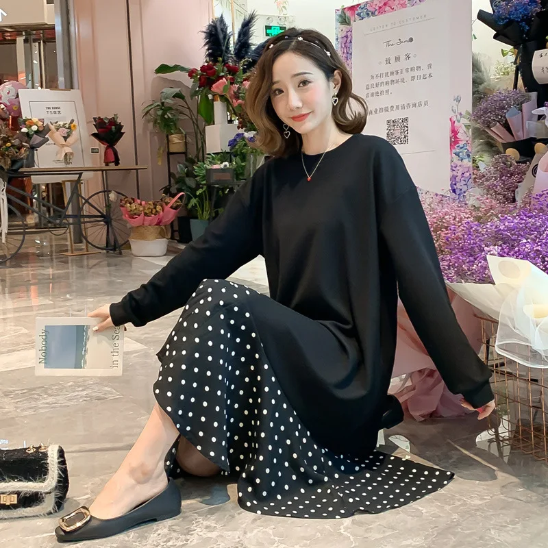 Осенне зимняя одежда для беременных в горошек платья женщин ежедневные