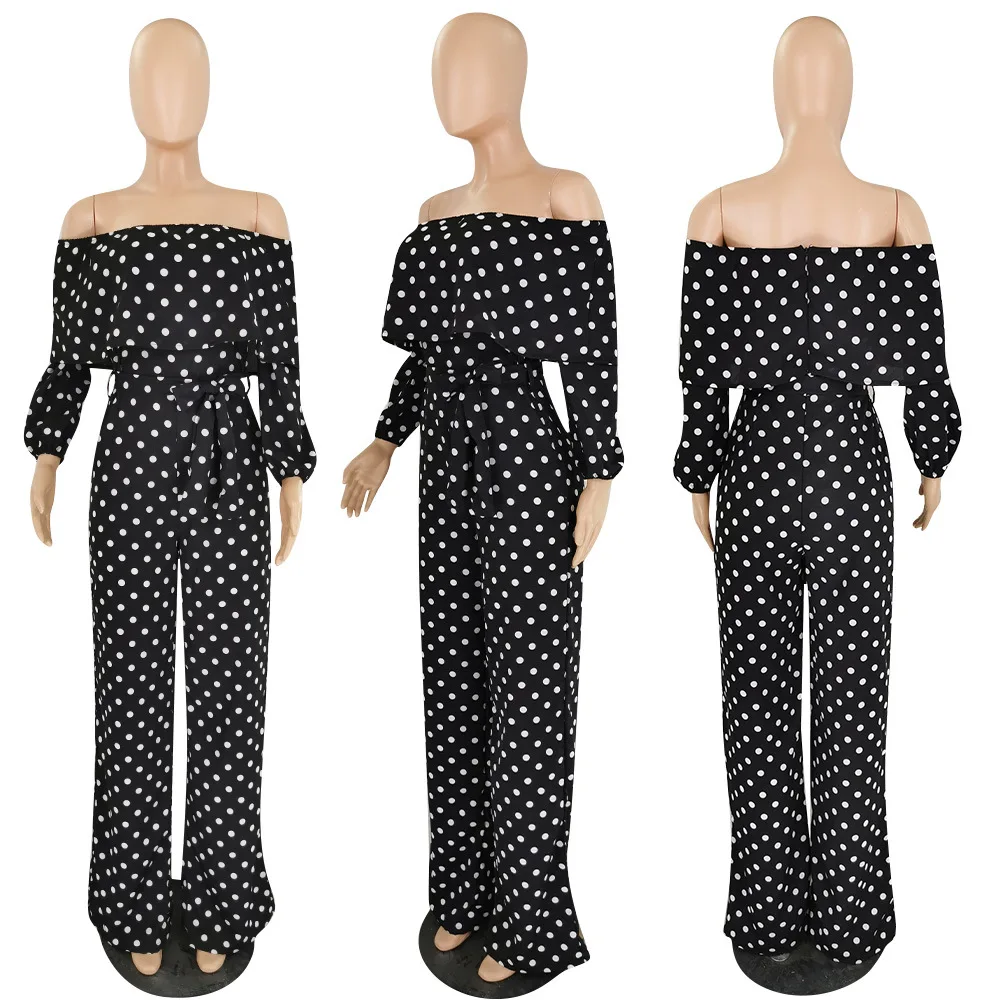 Черный белый в горошек с принтом Повседневный вырезом лодочкой комбинезоны 2019