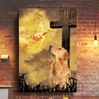 Холст с изображением золотистого ретривера на коленях перед Богом