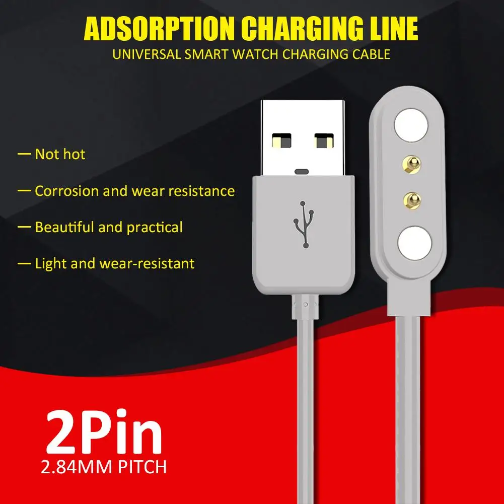

Universal Smart Watch Charging Cable Zinc Alloy Adsorption Charger Data Cable For 2pin 2.84 Pitch Children Smart Watches