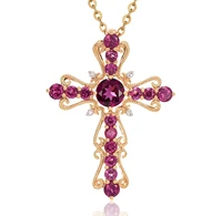 purple cubic zircon inlaid rhinestone 2030mm cross pendant 18 gold color necklace for women n411