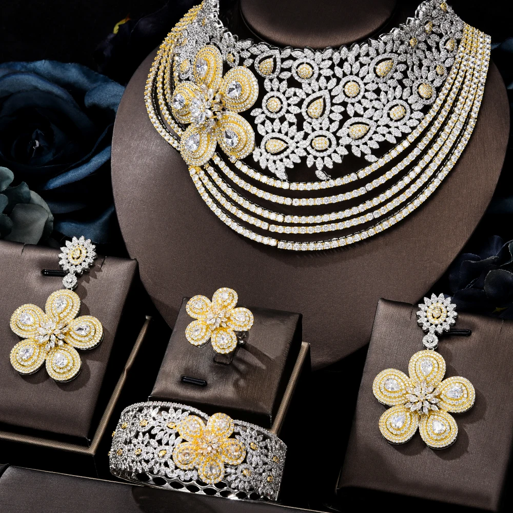 

Soramoore Noble Bridal Wedding Neckalce Earrings Ring Bangle Jewelry Set for Women Prom Party Show Full CZ Luxury Gorgeous Brand