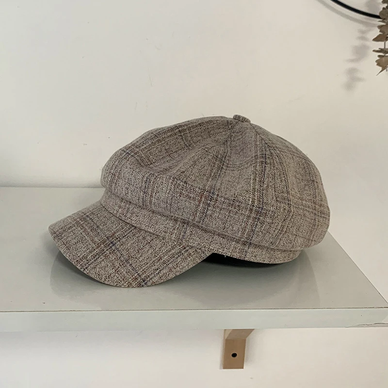 Берет в клетку из мягкого хлопка для женщин и девушек осенне зимняя