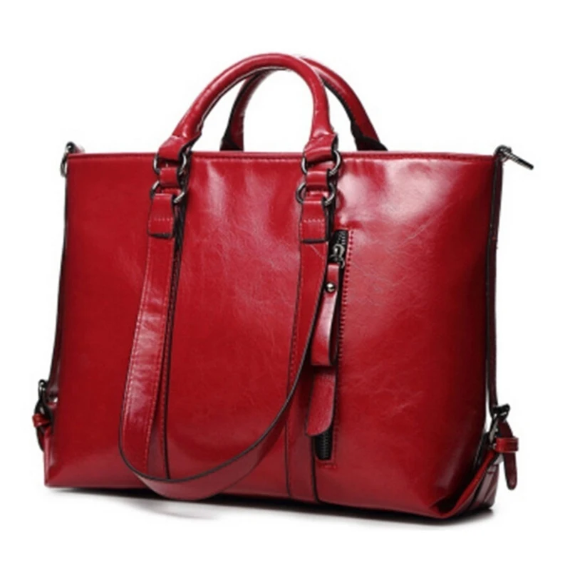 

New Women Handbag Europe And America Oil Wax Leather Shoulder Bag Solid Casual Tote Fashion Brand Leather Women Bag