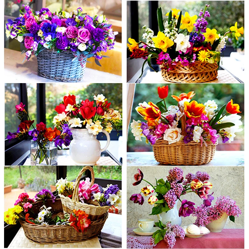 

5D DIY Diamond Painting Flower Basket Diamond Embroidery Scenery Cross Stitch Full Square Round Drill Home Decor Manual Art Gift