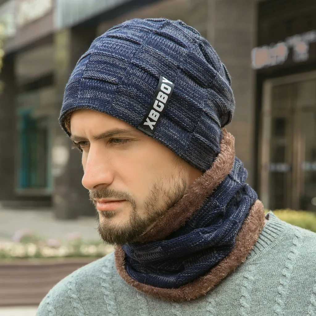 Комплект из теплой вязаной шапки и шарфа|Мужская Skullies & шапочки| |