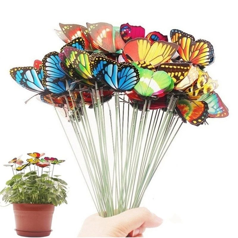 

H051 50 Pcs Artificial Butterfly Decorations Garden Yard Lawn Patio Outdoor Art Ornaments Decorative Crafts