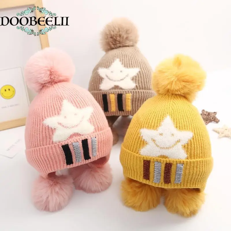 

New Children's Hat Autumn and Winter Baby Wool Cap Baby Earmuffs Hat Boys and Girls plus Velvet Thickened Knitted Hat