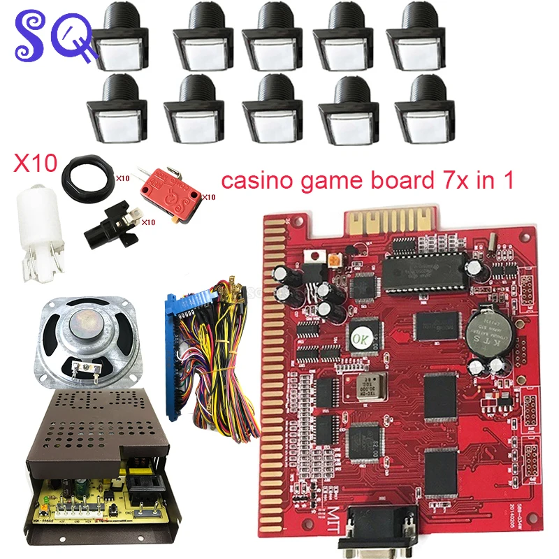 7X in 1 Casino Poker Game Board Kit Slot Motherboard 33mm LED Square Push Button 36pin Jamma Cable Build Slot Gambling Machine