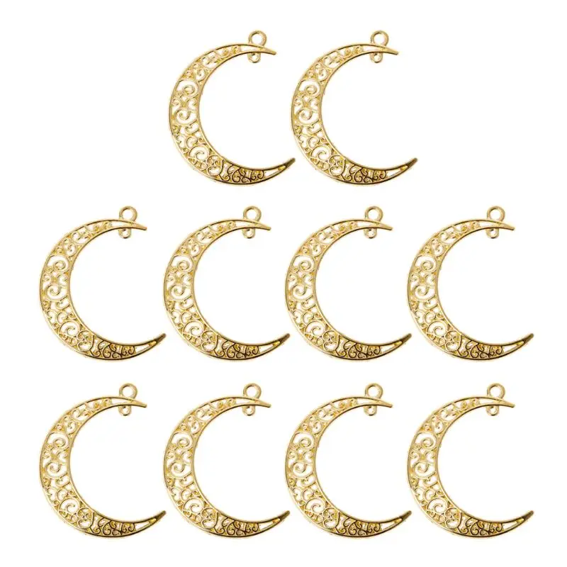 

R58E 10Pcs Hollow Moon Crescent Symbol Filigree Charm Pendant DIY Jewelry Making