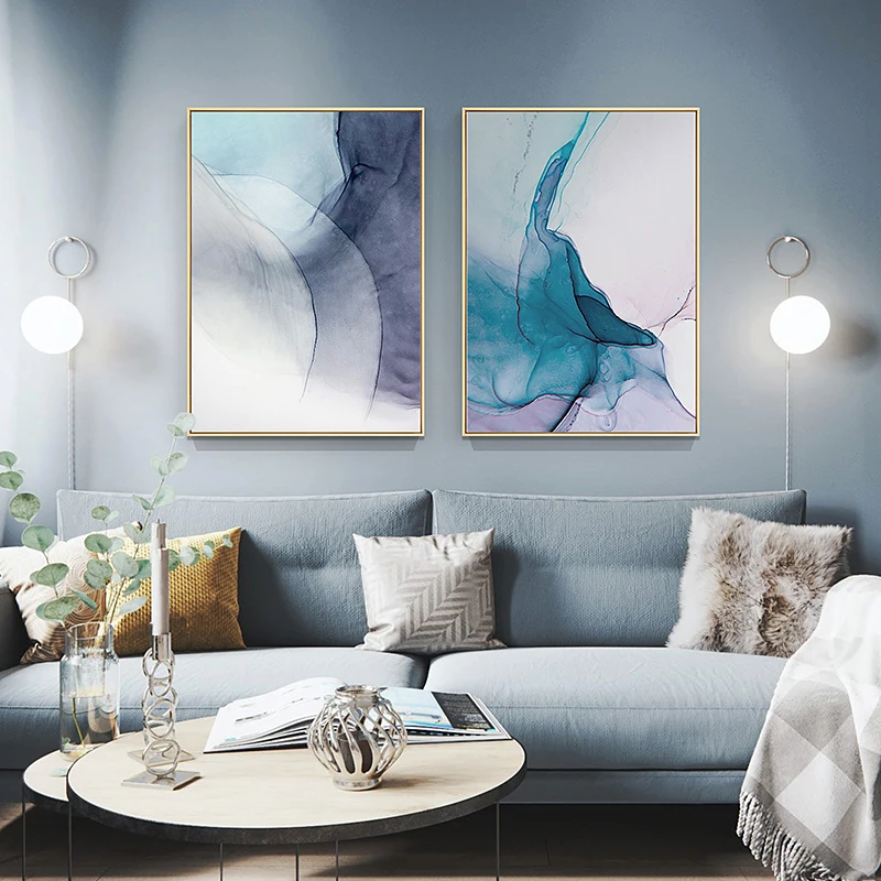 Современная Абстрактная Картина на холсте с синими чернилами скандинавские