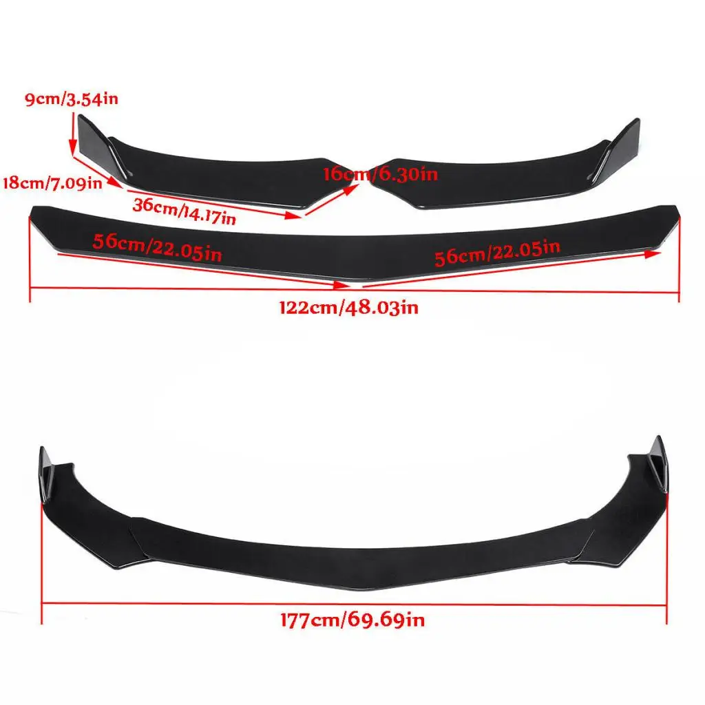 

Lots 3 Black Front Bumper Lip Body Kit Spoiler Chin For BMW E39 E46 E53 E90 E92