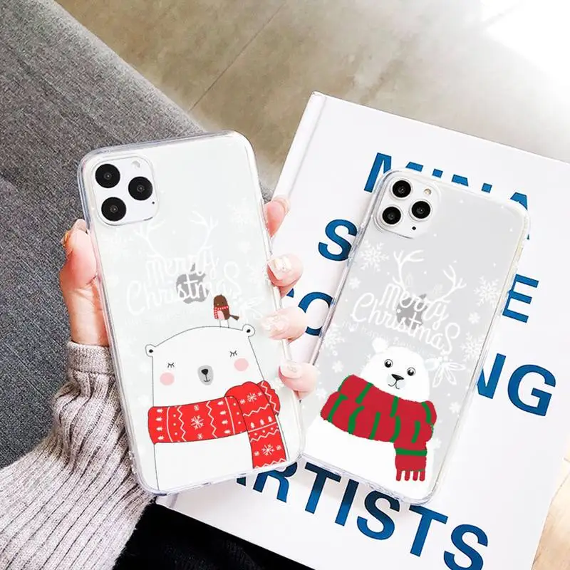 

Merry Christmas deer new year Phone Case Transparent soft For iphone 12 11 13 7 8 6 s plus x xs xr pro max mini