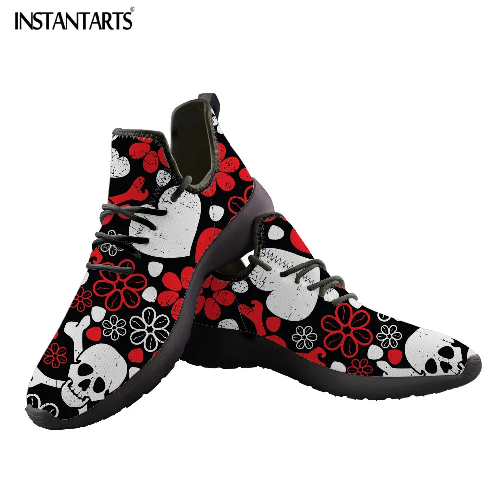 Женские и мужские кроссовки с принтом черепа INSTANTARTS трикотажные дышащей сеткой