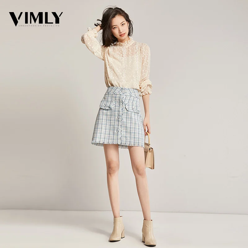 Vimly Femininas Blusas женские элегантные весенне-осенние Кружевные блузы офисные
