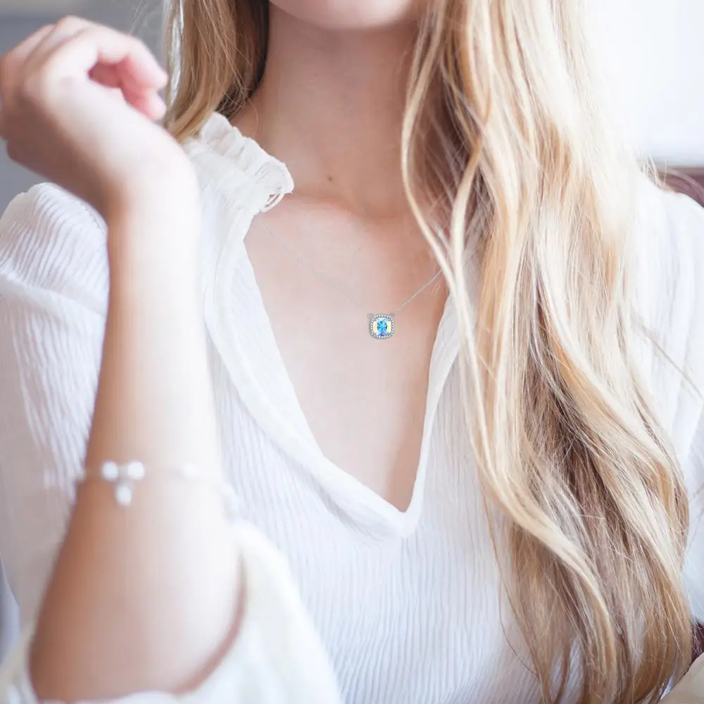 Женское ожерелье из серебра 925 пробы с квадратным кулоном|Ожерелья| |