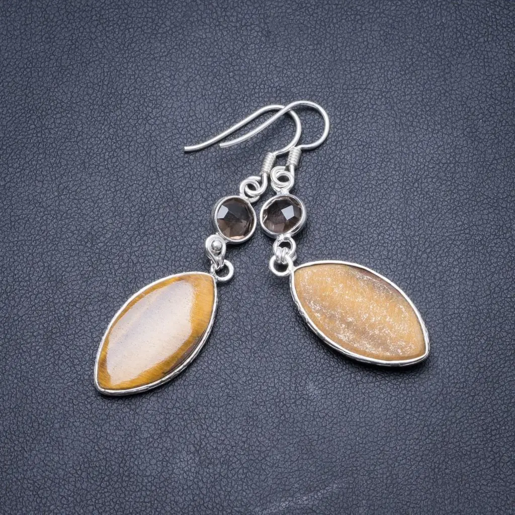 Натуральный тигровый глаз и дымчатый кварц ручной работы уникальный 925 пробы