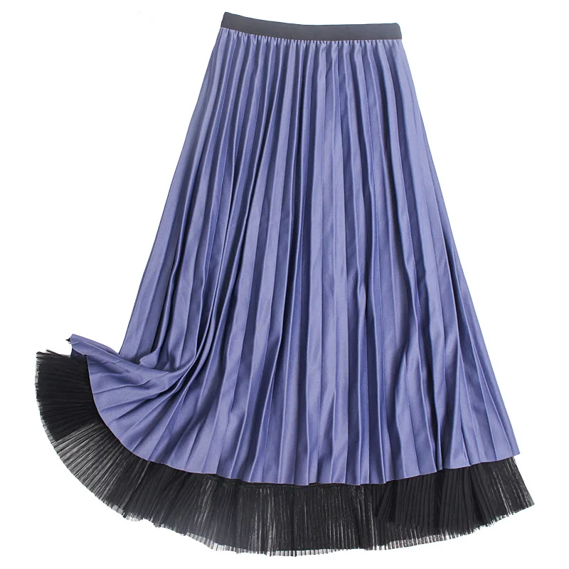 Брендовая осенне-зимняя одноразмерная плиссированная атласная сетчатая юбка