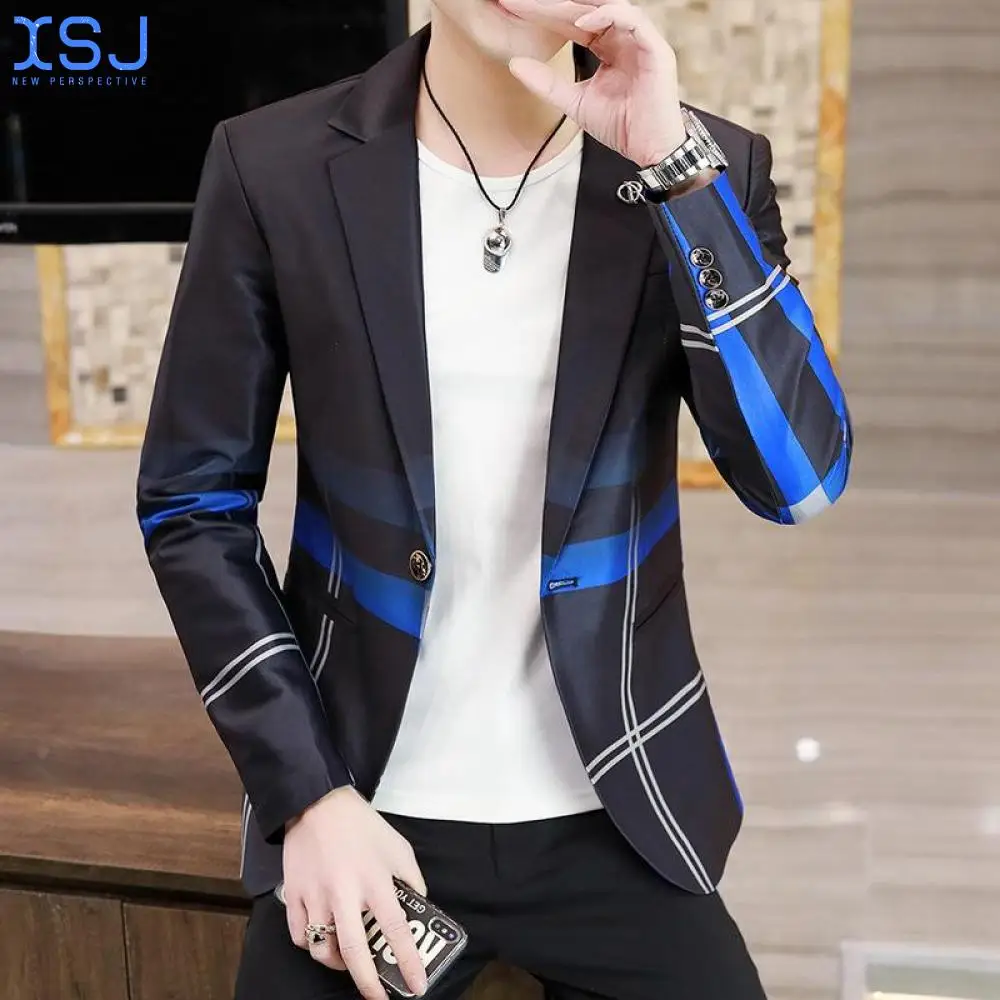 

Мужской деловой блейзер в шотландскую клетку, облегающий пиджак для отдыха, новый стиль 2021