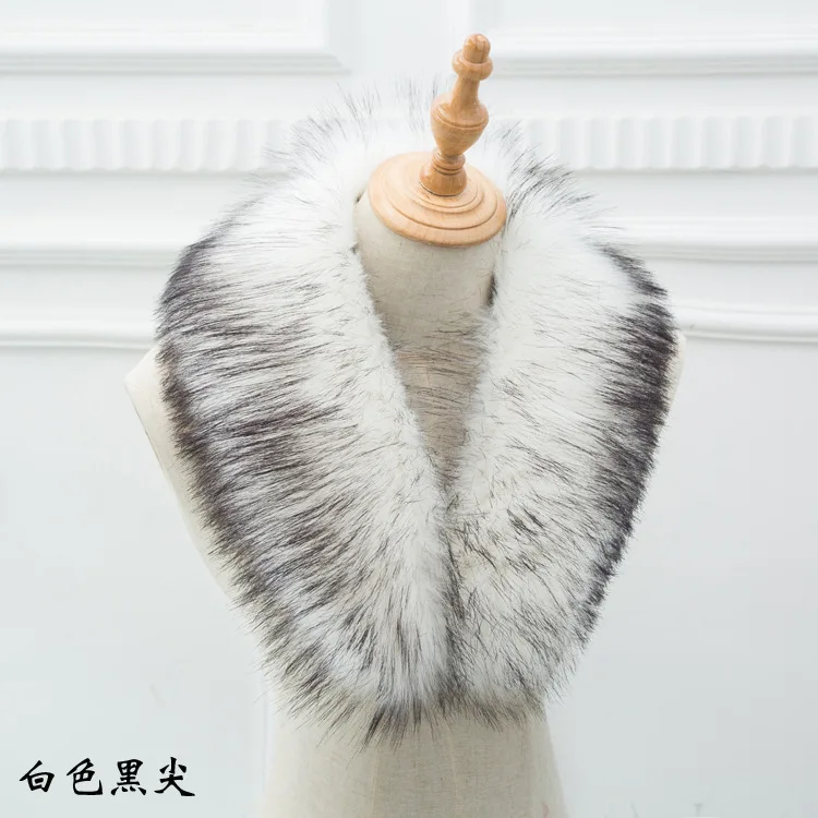 white with black Qearlstar искусственный мех енота шарф зимние куртки капюшон меховой Декор многоцветный искусственный мех шарф Мужское пальто меховой воротник-шарф FY19 - Цвет: white with black