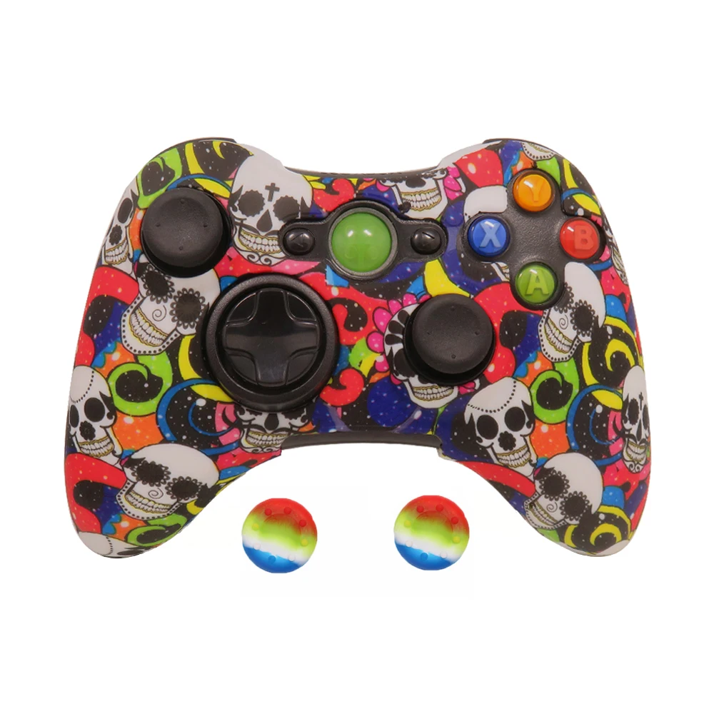 Colorful Skulls ZOMTOP защита для переноса воды с принтом кожи для Microsoft Xbox 360 проводной/беспроводной контроллер силиконовый чехол Крышка крышки - Цвет: Colorful Skulls