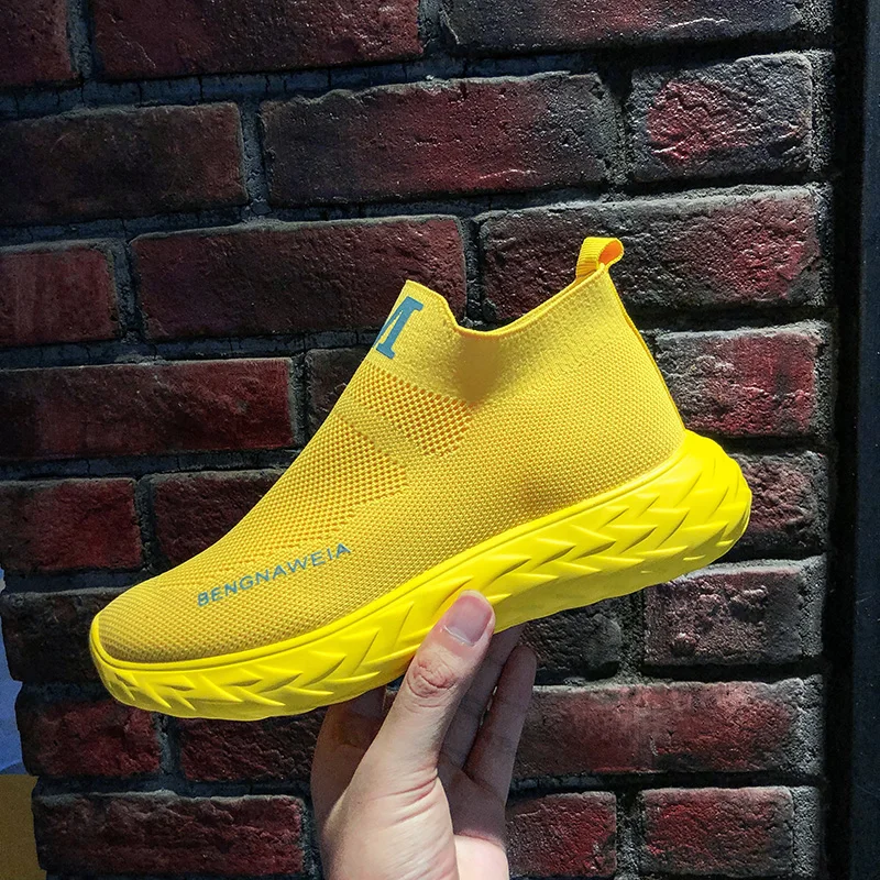 Женская обувь для бега не сужающиеся книзу кроссовки на платформе цвет желтый