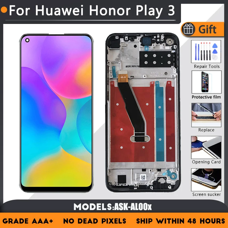 

6.39" LCD Display For Honor Play 3 ASK-AL00x LCD Glass Touch Screen Assembly Replacement Black Blue Red With Repair Tools