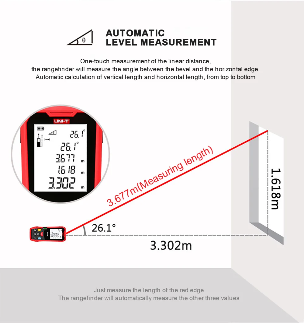 UNI-T Handheld Laser Rangefinder Distance Meter LM40 40M 50M 60M Medidor Laser Tape Build Measure Device Electronic Ruler