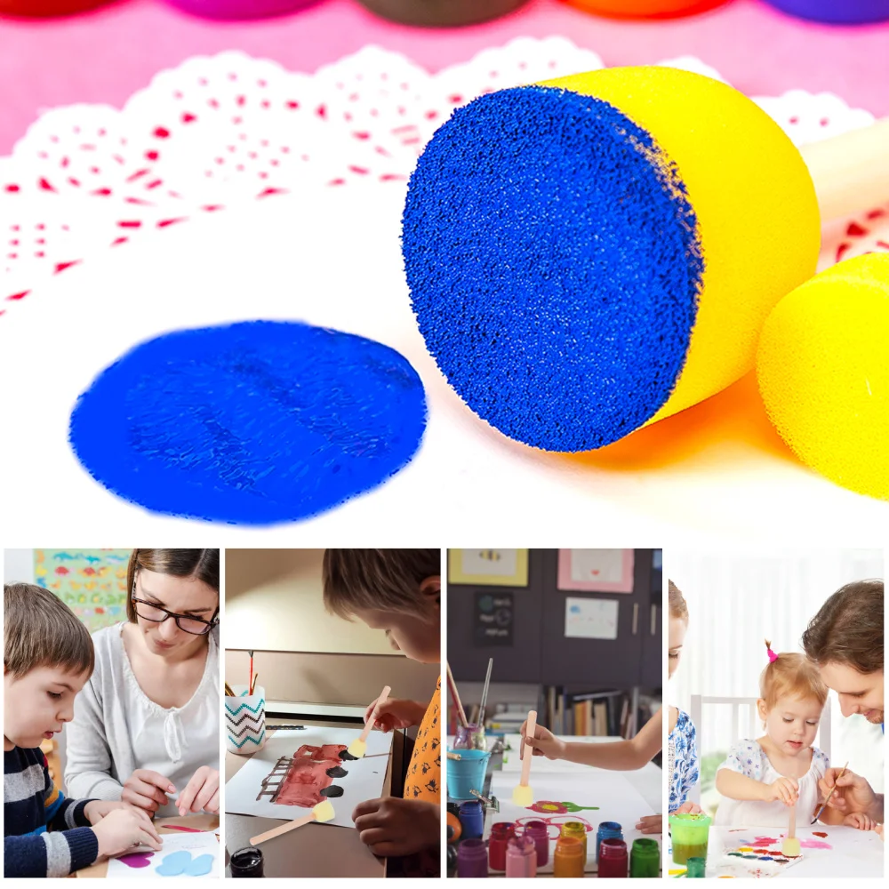 

20Pcs Round Sponge Brushes Set Paint Sponge Brushes with Wooden Handle