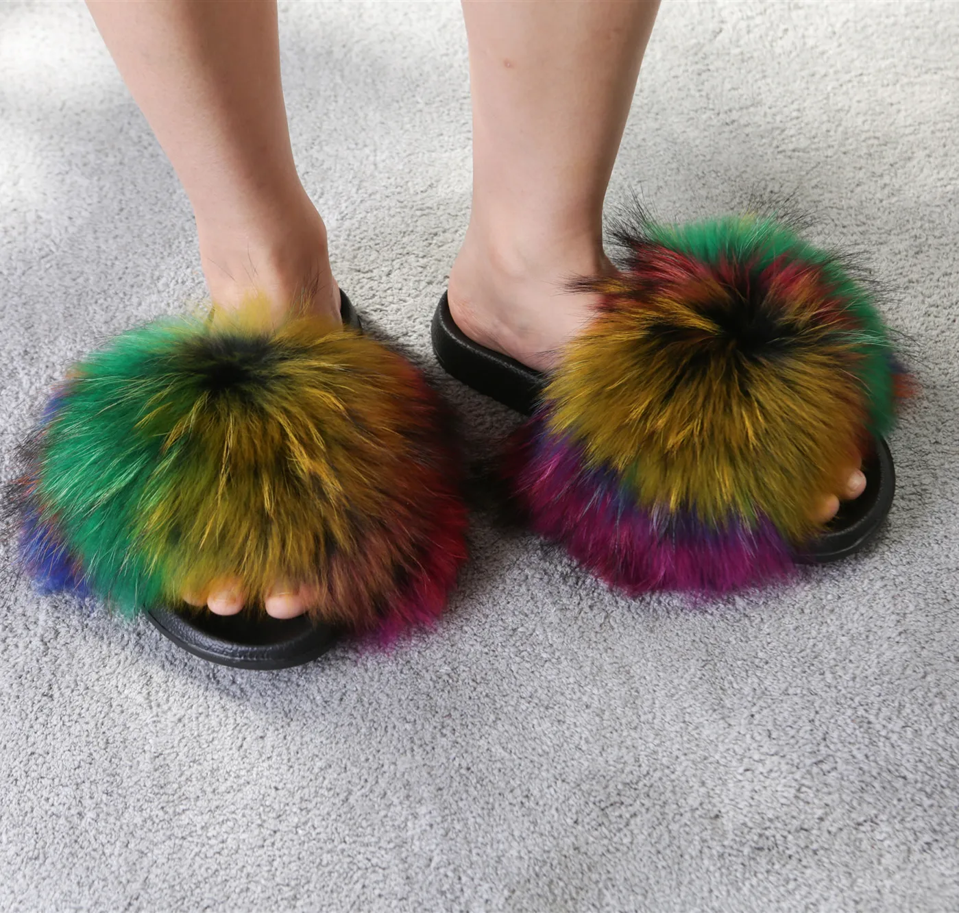 Женские меховые тапочки женская обувь Симпатичные плюшевые пушистые сандалии из