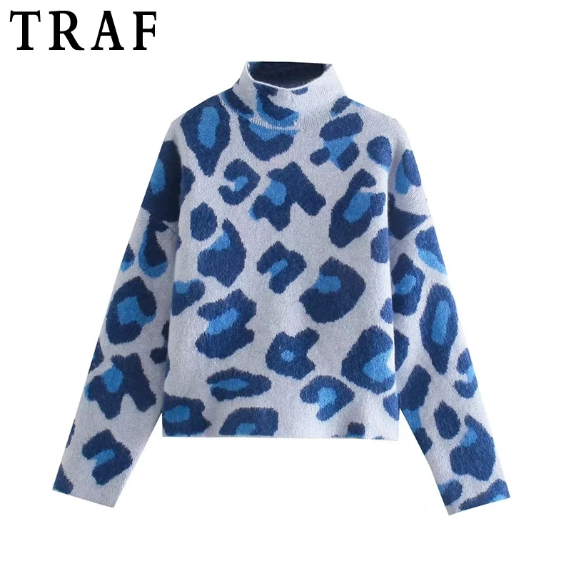 Женский трикотажный свитер с длинным рукавом и воротником-хомутом | Женская