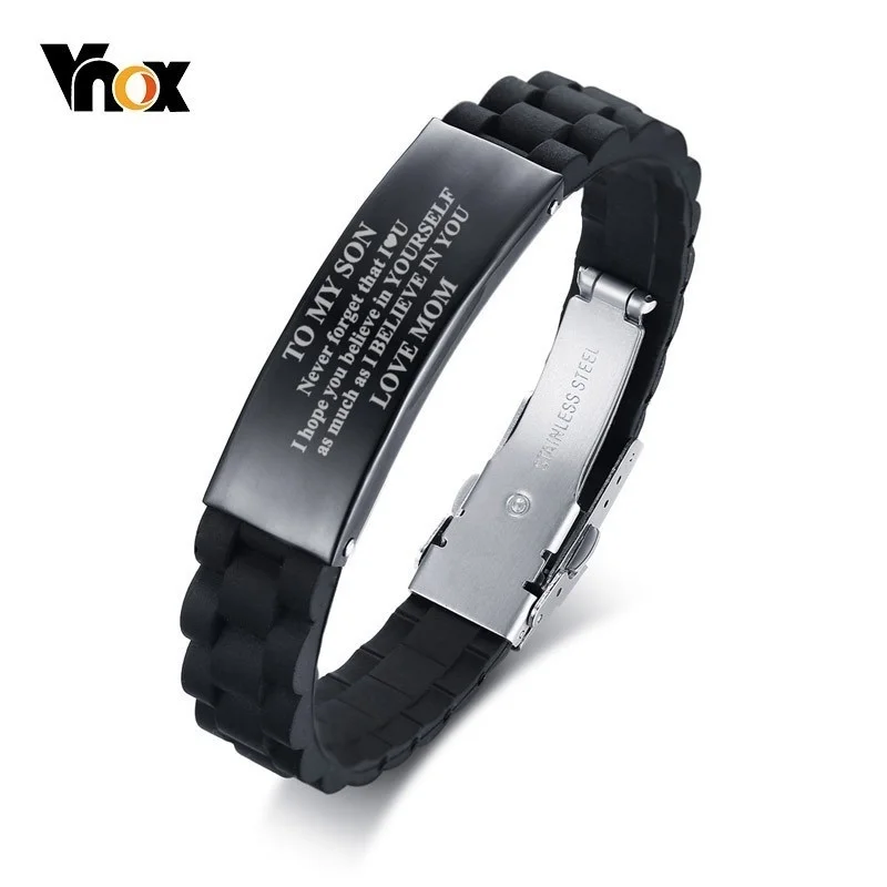 

Vnox Drop Shipping TO MY SON Never forget that I LOVE YOU from Mom Dad Courage Silicone Bracelets for Men Boy Length Adjustable