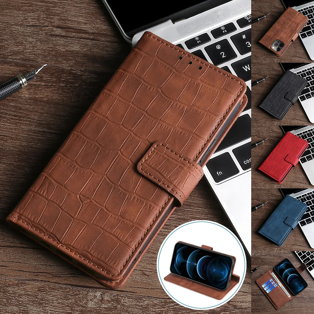 

SEMFIO for iPhone 11 12 13 Pro Max XR X XS 7 8 Plus Case Crocodile Snake Skin Leather Design Wallet Shockproof Bracket Cover