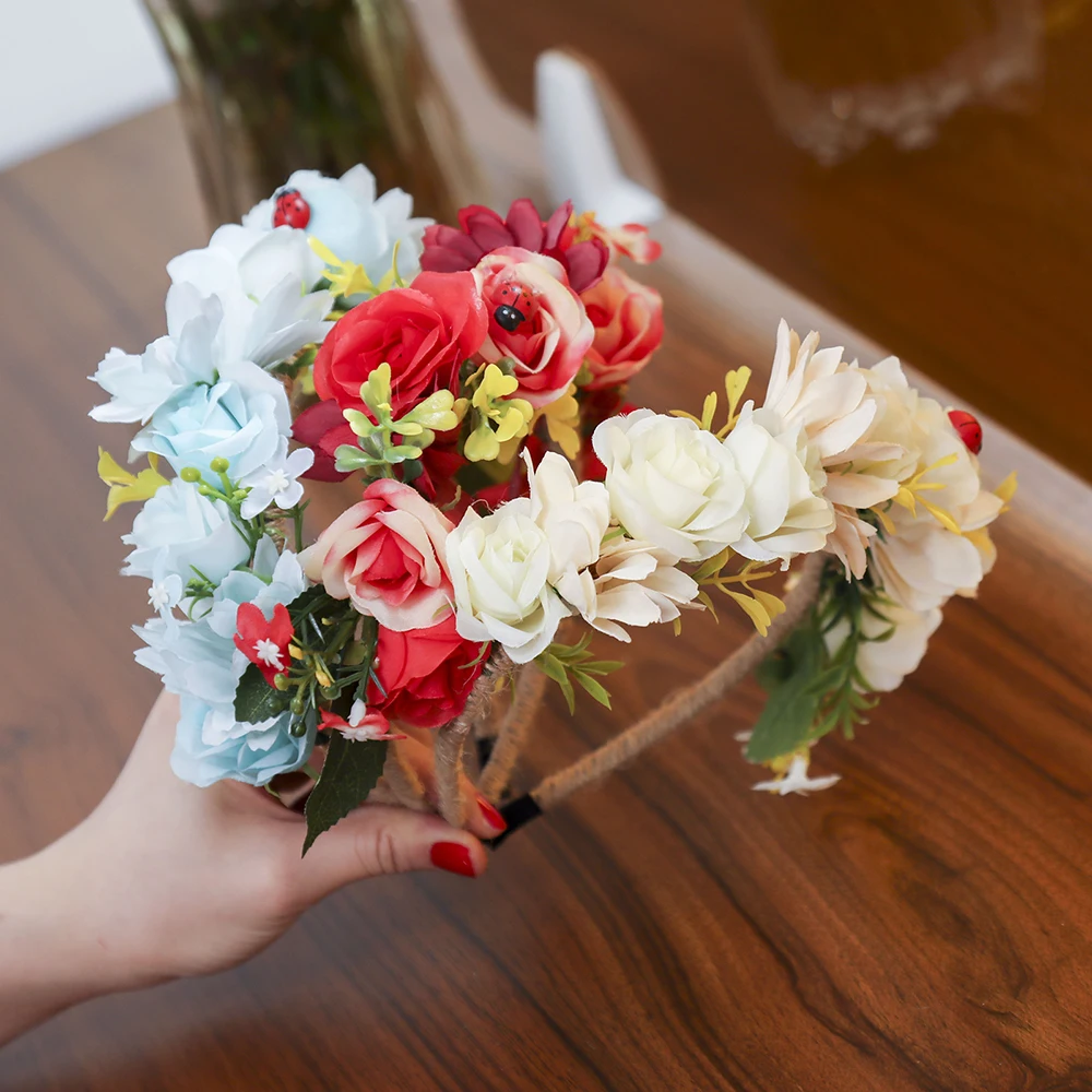 LEVAO женская свадебная Цветочная корона головная повязка красочные маленькие