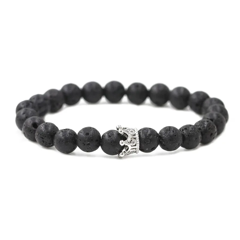 2 шт./лот черные бусины из природного камня лунный камень Лава браслет мужской