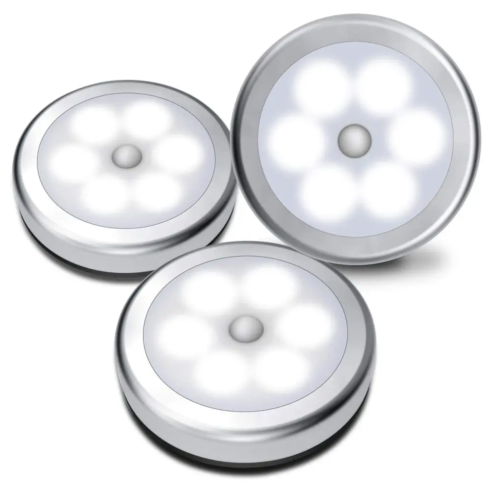 

3 Pcs Motion Sensor Night Light Magnetic Adsorption Closet Cabinet Lamp Battery Powered LED Lights Home Round Induction Lamps