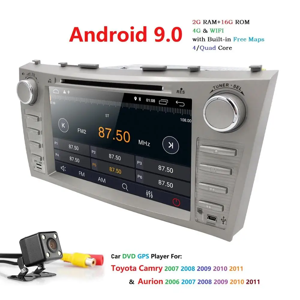 Hizpo android 9.0 car dvd for Toyota camry 2008 2009 2010 2011 radio navigation 2+16G quad core stereo gps media playe | Автомобили и