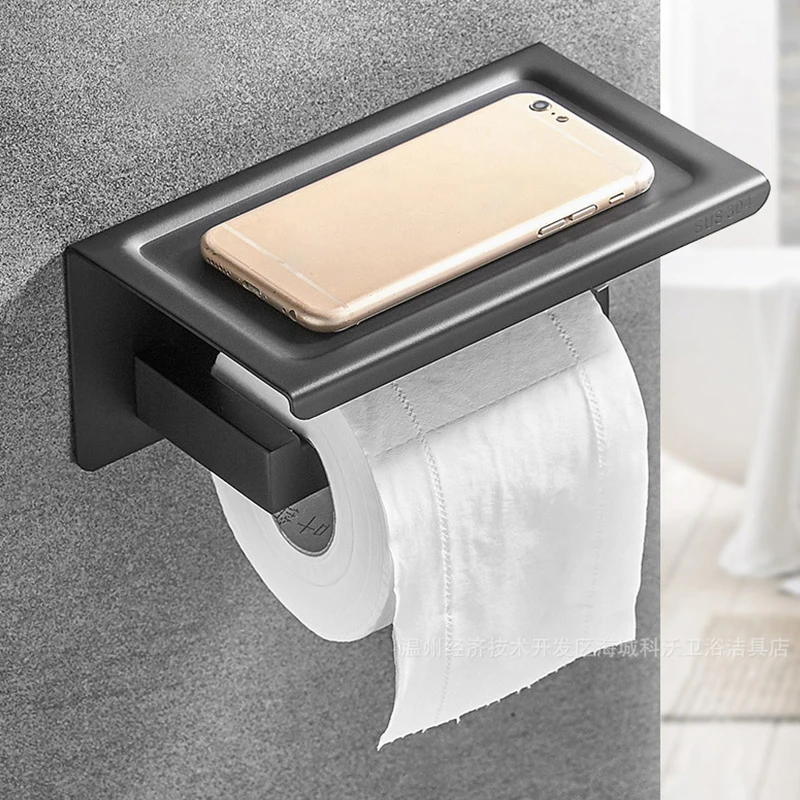 rovogo toilet paper holder with shelf stainless steel paper roll holder wall mounted bathroom hardware set matte black free global shipping