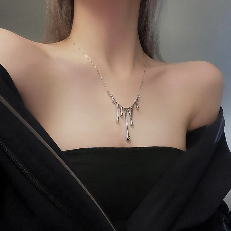 

2021 Punk Metal Geometric Irregular Water Drop Lava Necklaces Silver Color For Women Girls Party Jewelry Accessories Gifts